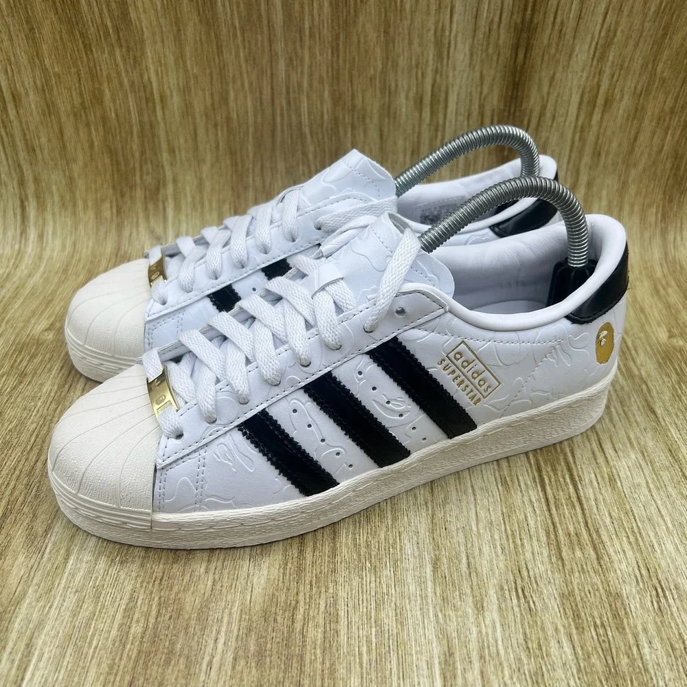 Adidas BAPE x Superstar Vintage Men's Size 7 Women's 8 White Black Gold JR2701